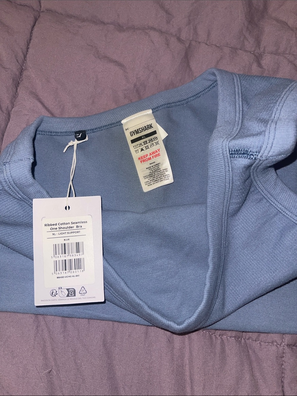 Gymshark One-Shoulder Ribbed Sports Bra - Dusty Blue - Picture 3 of 4